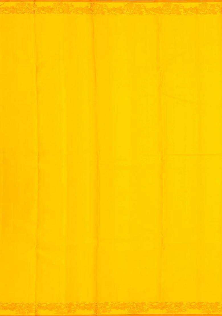 Yellow Handloom Kanchipuram Silk Saree With Meena Floral Border With Traditional Woven Design For Women - Indya