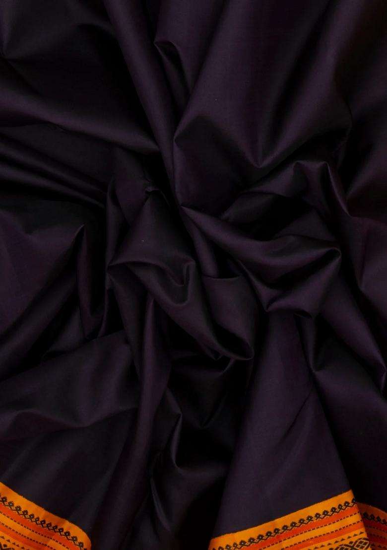 Black Handloom Korvai Kanchipuram Silk Saree With Mustard Border With Korvai And Temple Border Design For Women - Indya