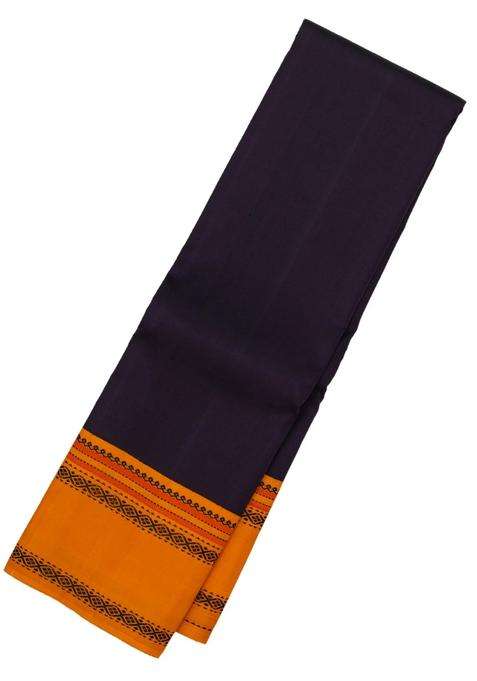 Black Handloom Korvai Kanchipuram Silk Saree With Mustard Border With Korvai And Temple Border Design For Women