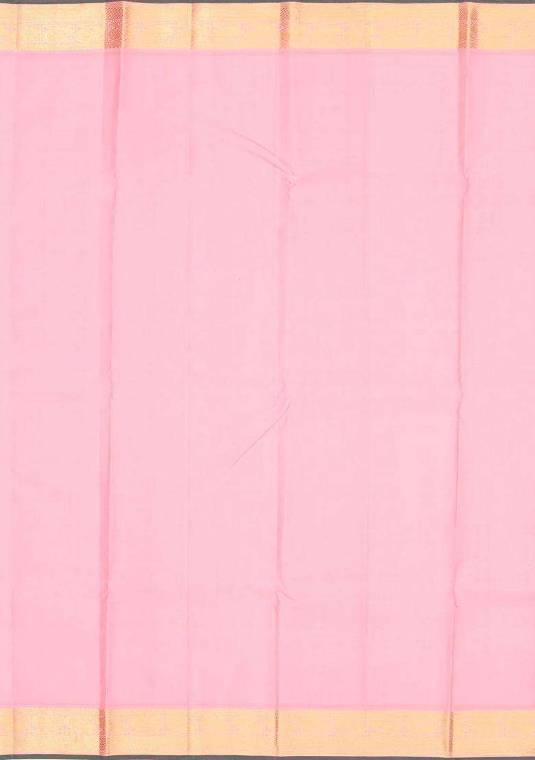 Black Handloom Korvai Kanchipuram Silk Saree With Stripes Buttas With Korvai And Temple Border Design For Women - Indya