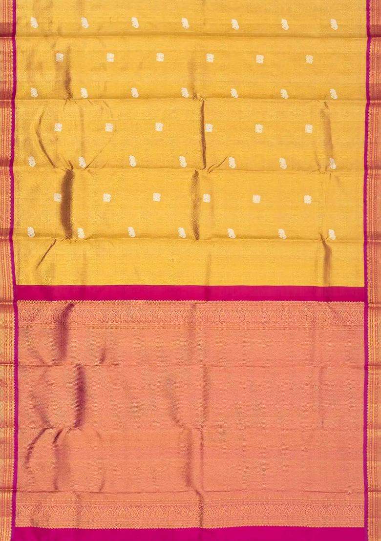 Gold Handloom Korvai Tissue Kanchipuram Silk Saree With Buttas With Korvai And Temple Border Design For Women - Indya