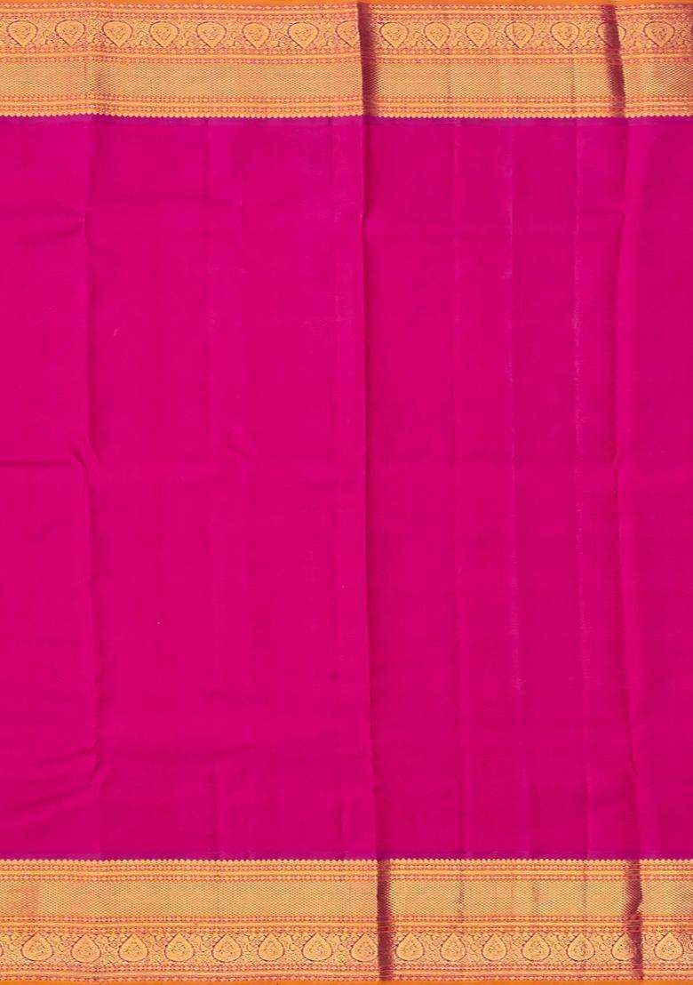 Gold Handloom Korvai Tissue Kanchipuram Silk Saree With Buttas With Korvai And Temple Border Design For Women - Indya