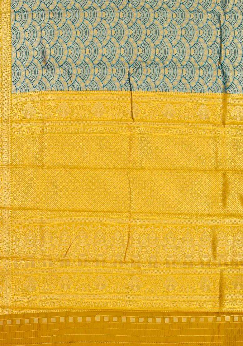 Yellow Woven Blended Tissue Silk Saree With Elephant Motifs With Buttas And Brocade Design For Women - Indya