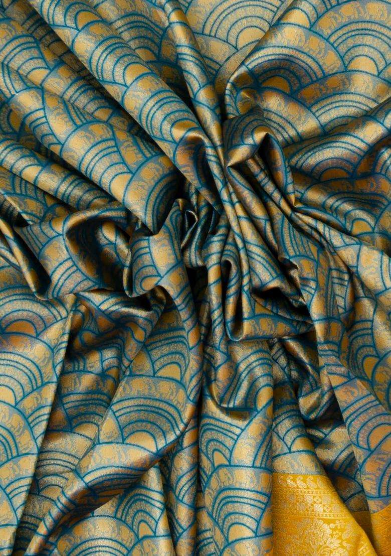 Yellow Woven Blended Tissue Silk Saree With Elephant Motifs With Buttas And Brocade Design For Women - Indya