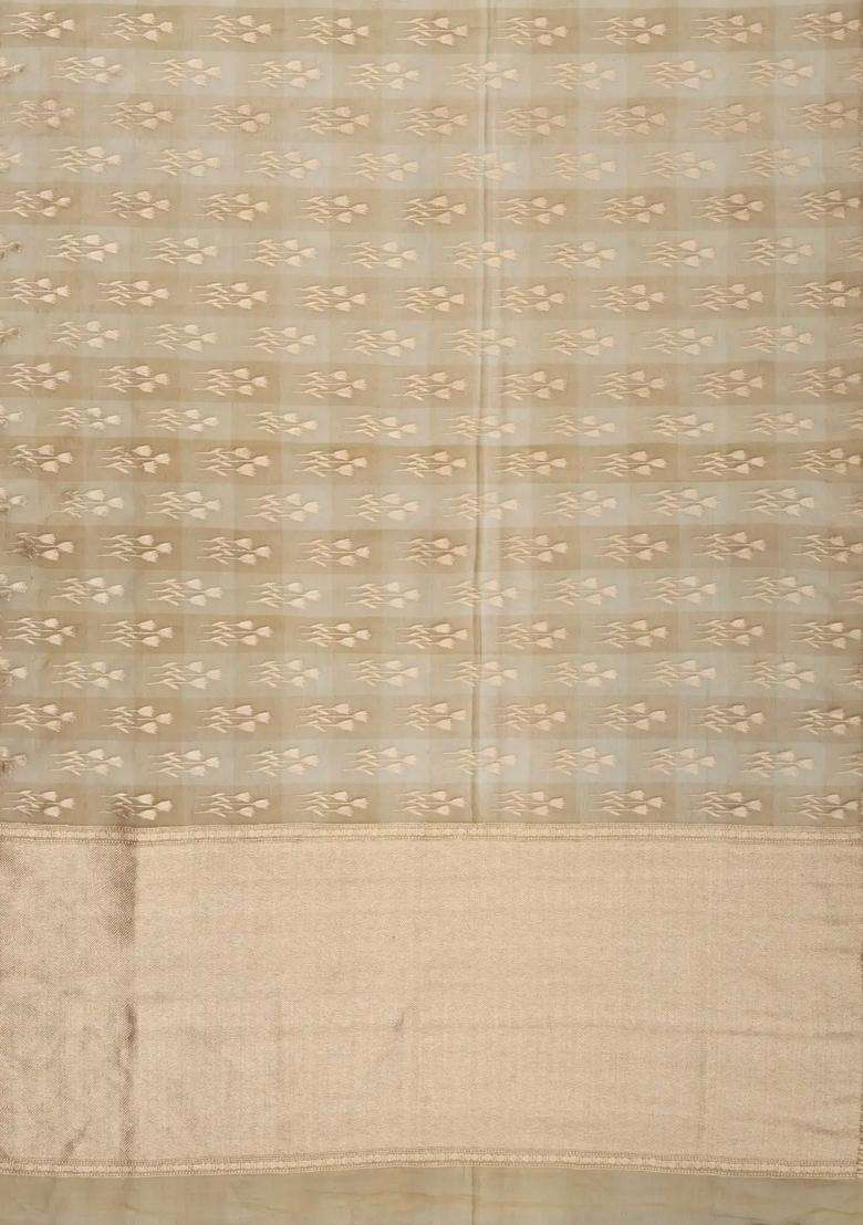 Taupe Handloom Organza Soft Silk Saree With Floral Motifs With Buttas And Brocade Design For Women - Indya