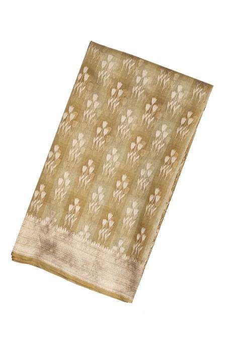 Taupe Handloom Organza Soft Silk Saree With Floral Motifs With Buttas And Brocade Design For Women