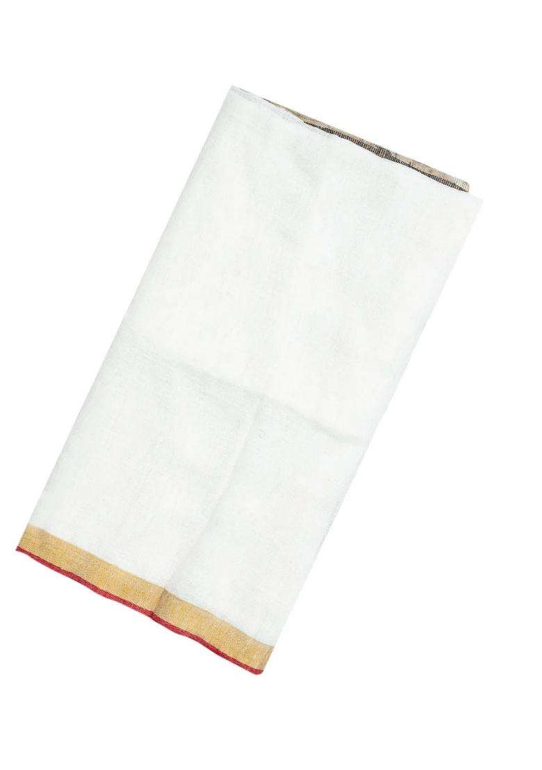 White Handloom Tussar Silk Saree With Printed Floral Pallu For Women - Indya