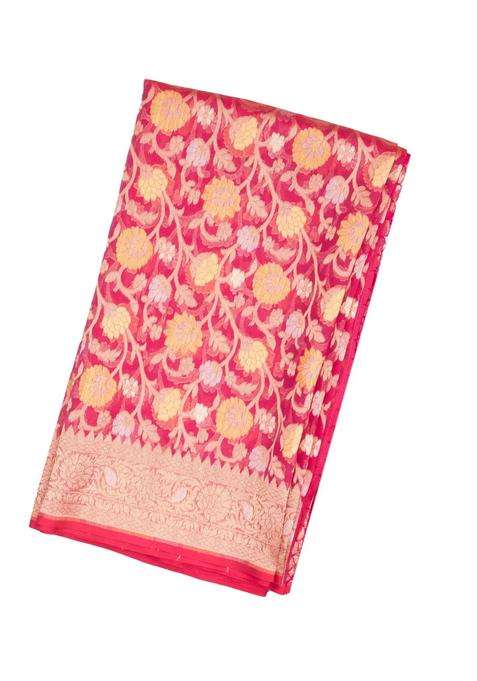 Pink Handloom Organza Soft Silk Saree With Floral Motifs With Buttas And Brocade Design For Women