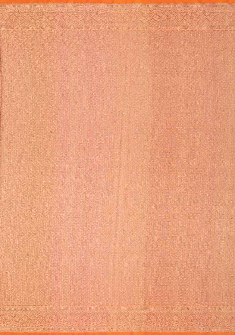 Peach Handloom Organza Soft Silk Saree With Floral Motifs With Buttas And Brocade Design For Women - Indya