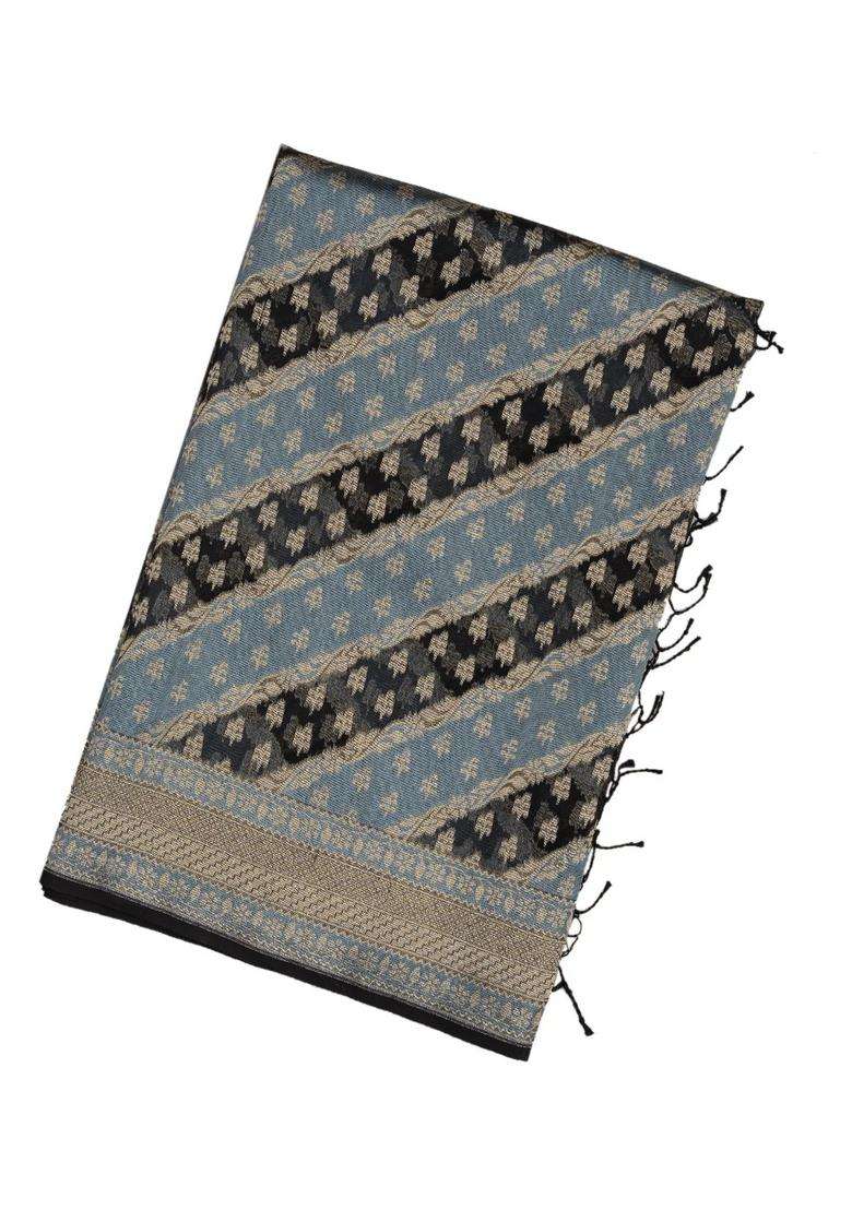 Grey Black Handloom Organza Soft Silk Saree With Floral Motifs With Buttas And Brocade Design For Women - Indya