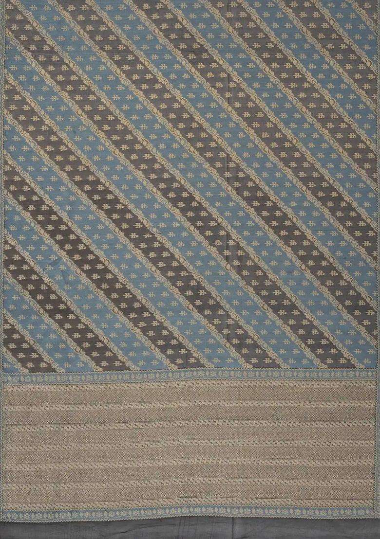 Grey Black Handloom Organza Soft Silk Saree With Floral Motifs With Buttas And Brocade Design For Women - Indya