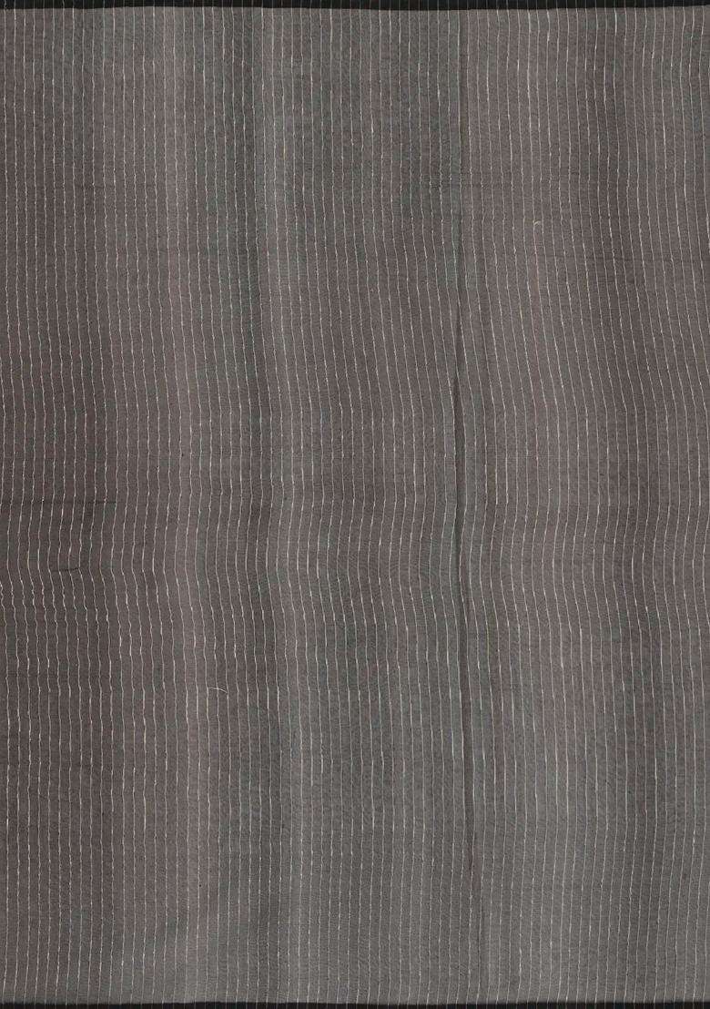 Grey Black Handloom Organza Soft Silk Saree With Floral Motifs With Buttas And Brocade Design For Women - Indya