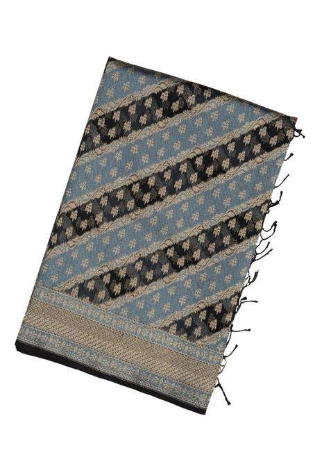 Grey Black Handloom Organza Soft Silk Saree With Floral Motifs With Buttas And Brocade Design For Women
