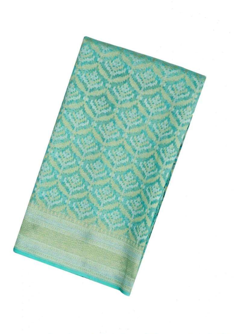 Turquoise Handloom Organza Soft Silk Saree With Floral Motifs With Buttas And Brocade Design For Women - Indya