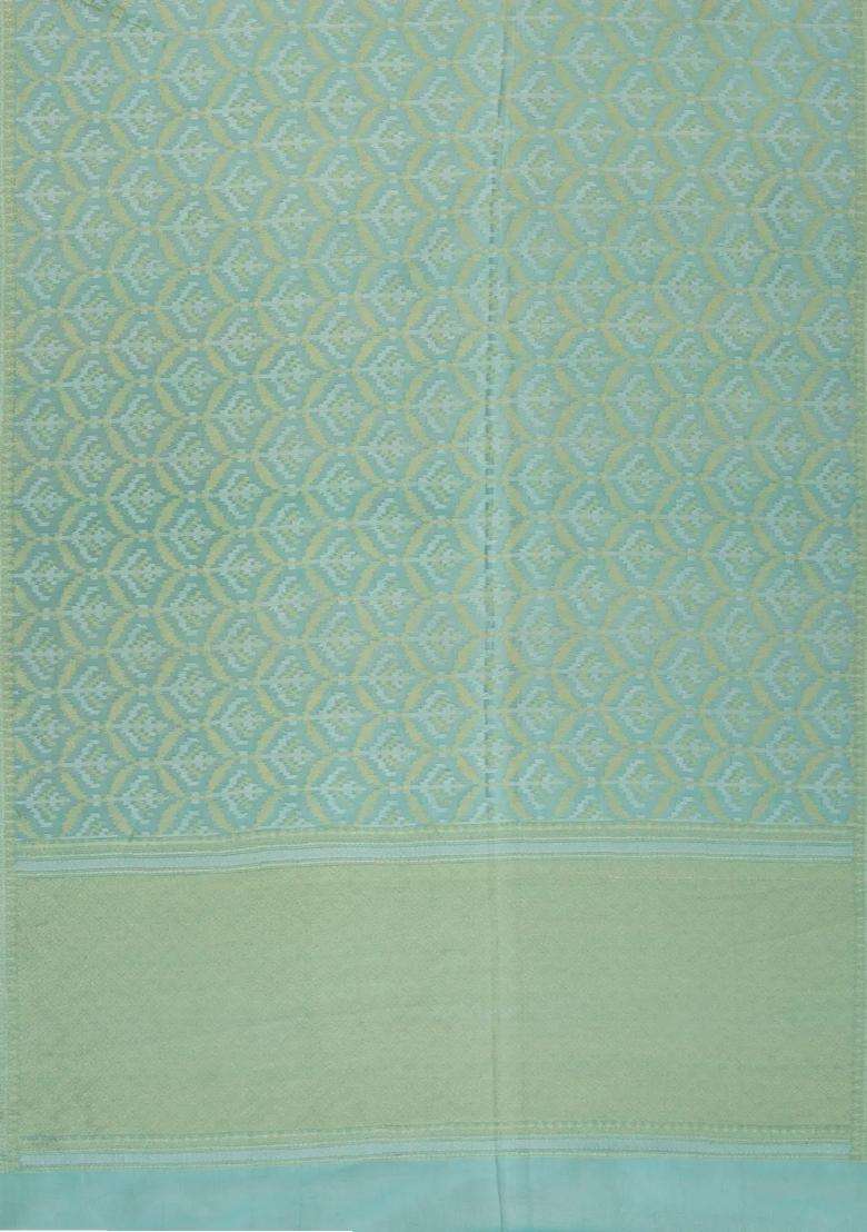 Turquoise Handloom Organza Soft Silk Saree With Floral Motifs With Buttas And Brocade Design For Women - Indya