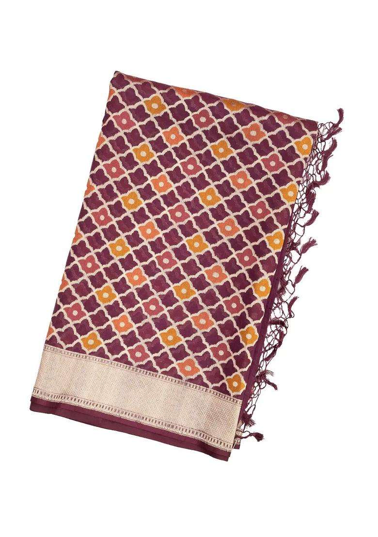 Lilac Handloom Organza Soft Silk Saree With Floral Motifs With Buttas And Brocade Design For Women - Indya