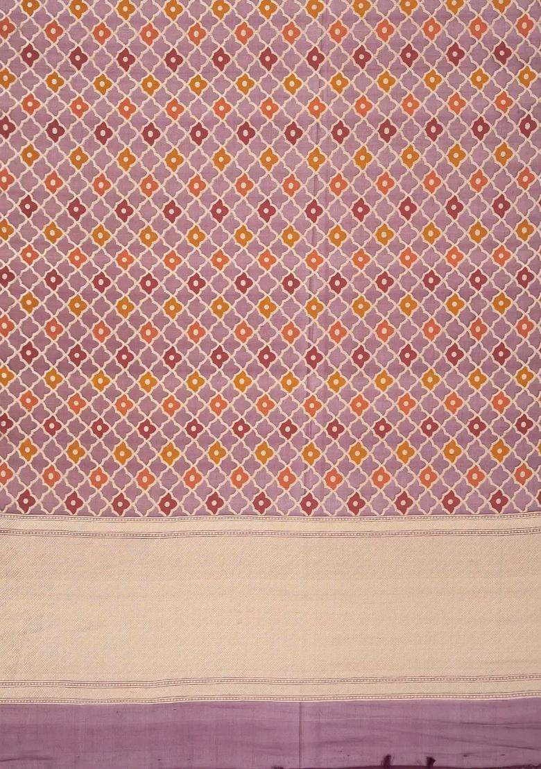 Lilac Handloom Organza Soft Silk Saree With Floral Motifs With Buttas And Brocade Design For Women - Indya