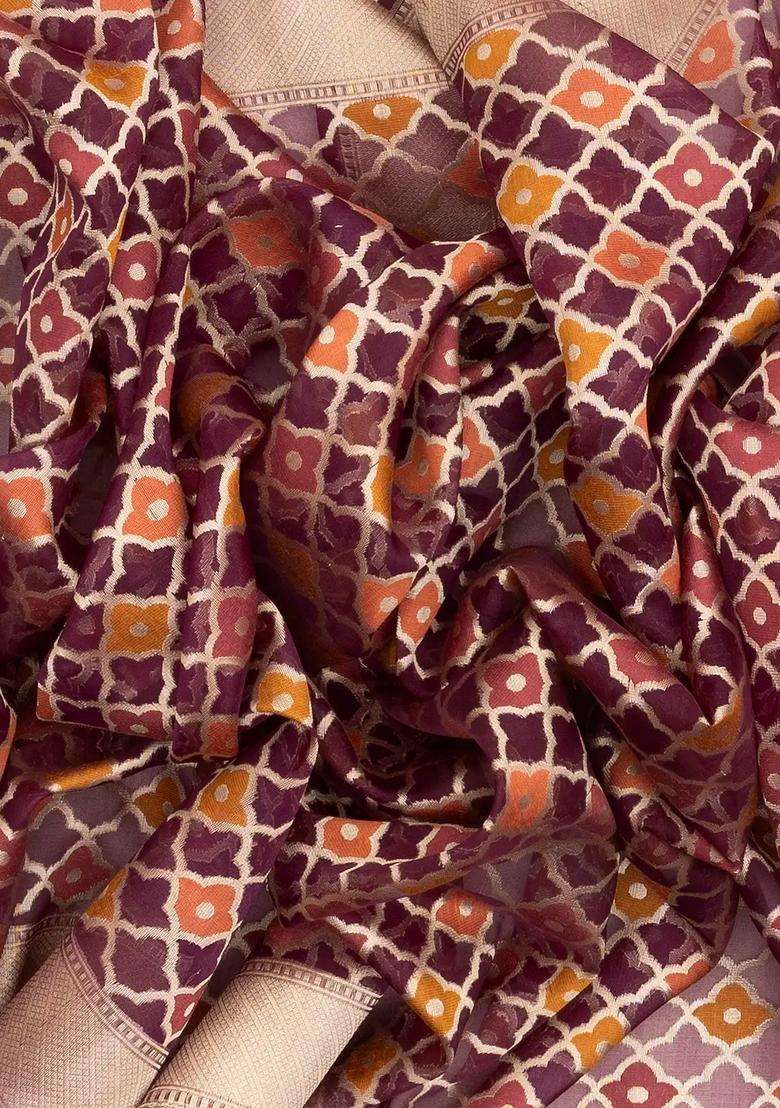 Lilac Handloom Organza Soft Silk Saree With Floral Motifs With Buttas And Brocade Design For Women - Indya