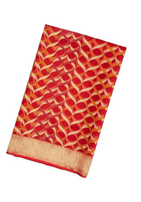 Red Handloom Organza Soft Silk Saree With Jaal Motifs With Buttas And Brocade Design For Women