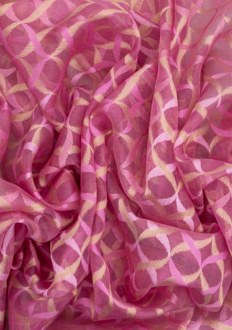 Baby Pink Handloom Organza Soft Silk Saree With Jaal Motifs With Buttas And Brocade Design For Women - Indya