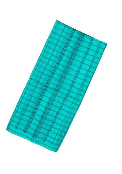 Turquoise Handloom Kora Soft Silk Organza Saree With Stripes Checks With Checks And Stripes Design For Women