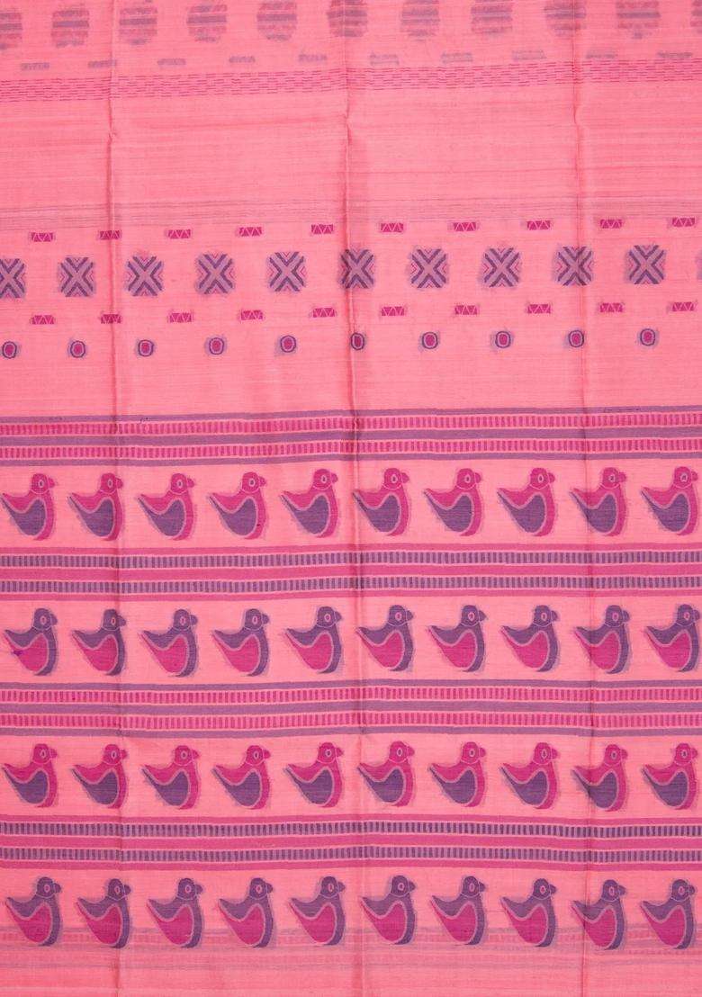 Peach Handloom Organza Soft Silk Saree With Stripes Buttas With Buttas And Brocade Design For Women - Indya