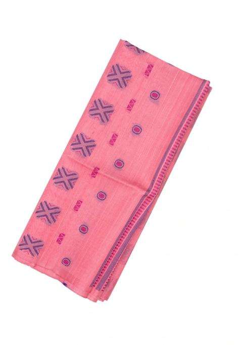 Peach Handloom Organza Soft Silk Saree With Stripes Buttas With Buttas And Brocade Design For Women