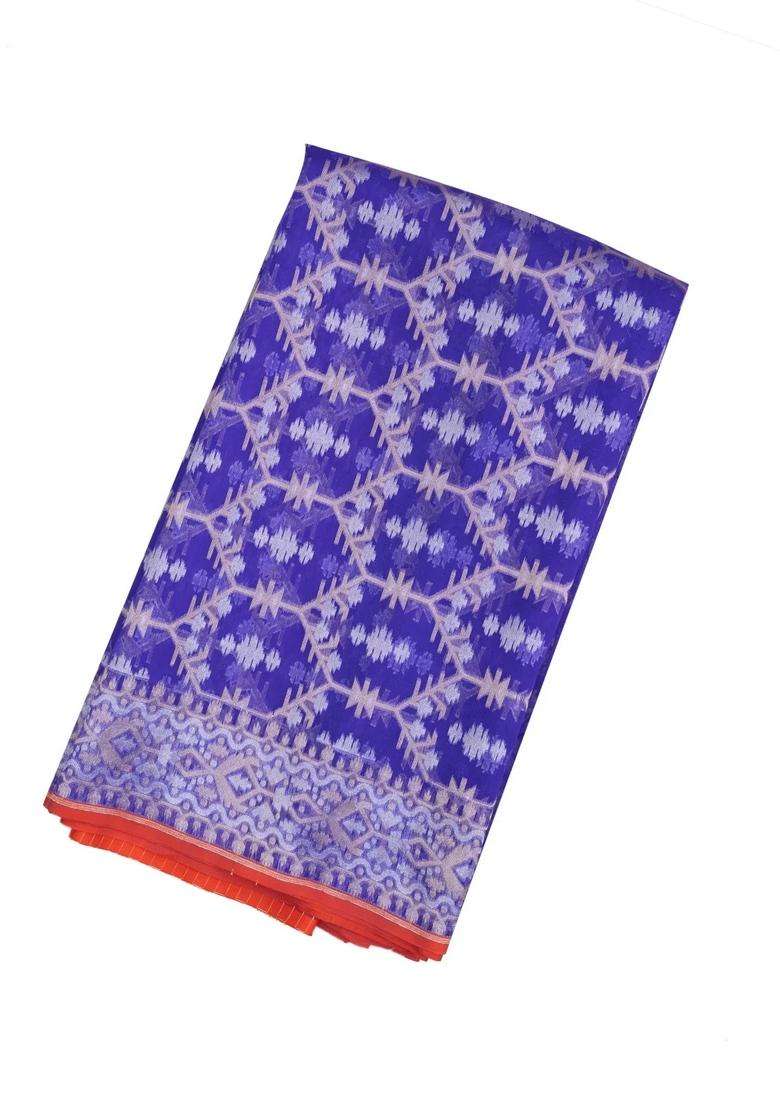 Blue Handloom Organza Soft Silk Saree With Floral Vine Motifs With Buttas And Brocade Design For Women - Indya