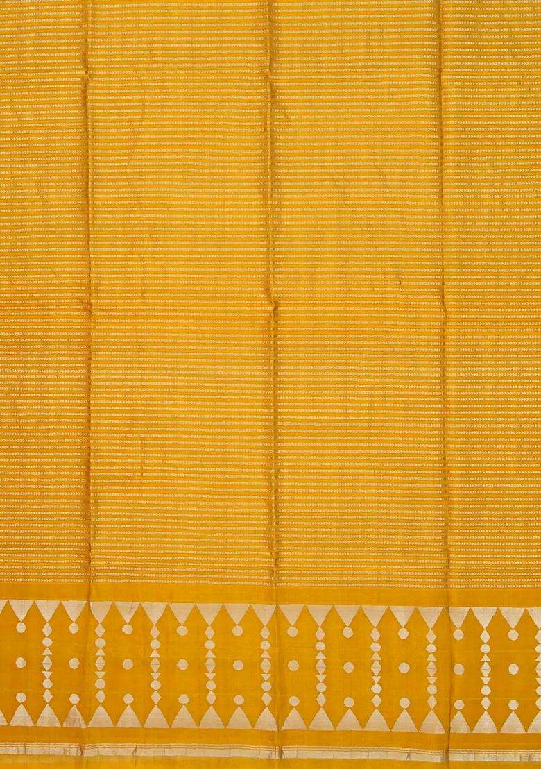 Mustard Handloom Organza Soft Silk Saree With Stripes With Buttas And Brocade Design For Women - Indya