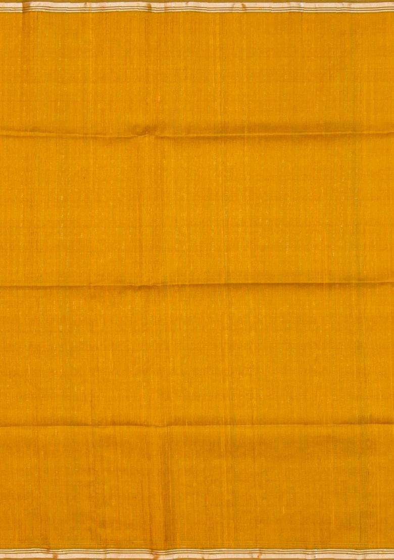 Mustard Handloom Organza Soft Silk Saree With Stripes With Buttas And Brocade Design For Women - Indya
