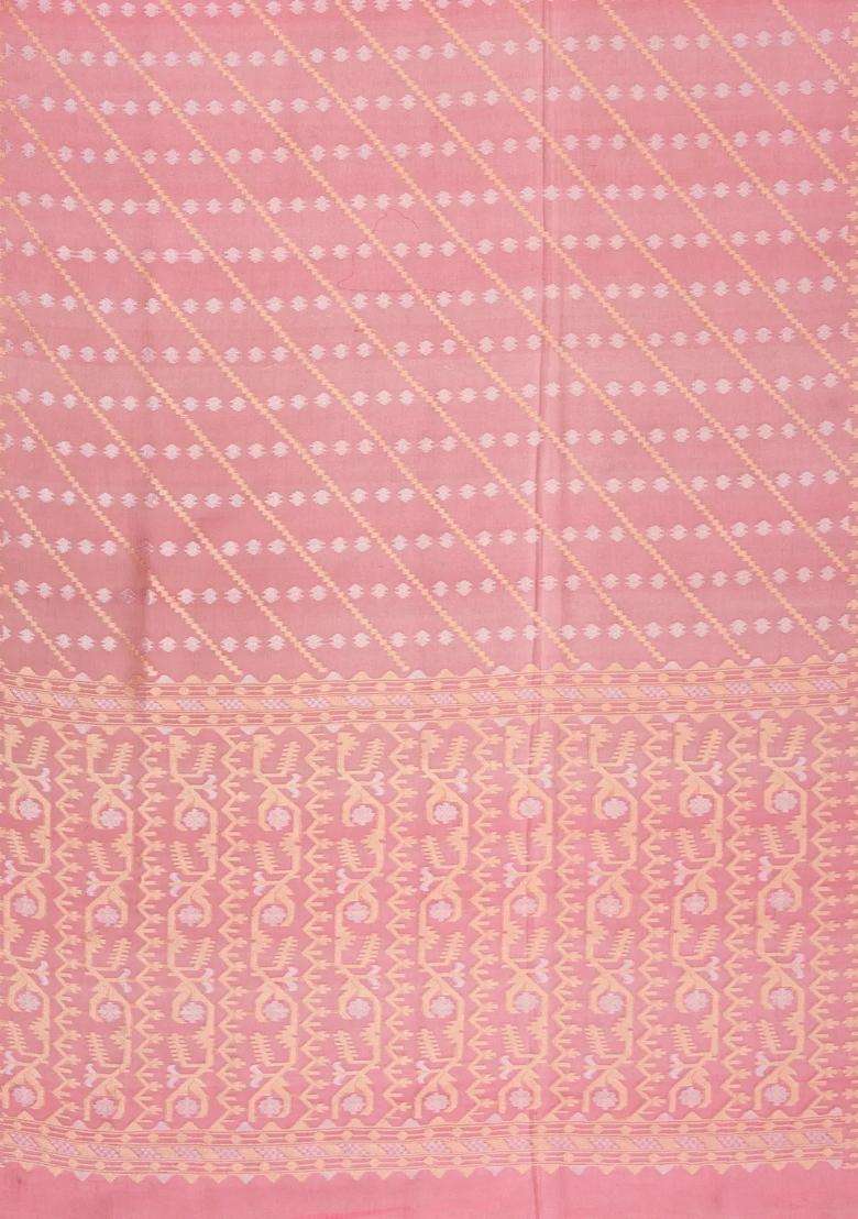Peach Handloom Organza Soft Silk Saree With Floral Motifs With Buttas And Brocade Design For Women - Indya