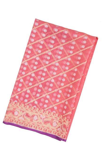 Peach Handloom Organza Soft Silk Saree With Floral Motifs With Buttas And Brocade Design For Women