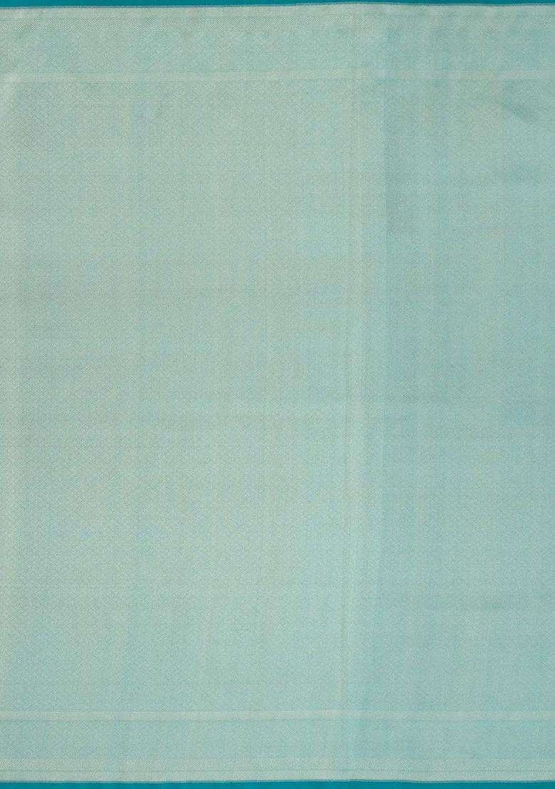 Aquamarine Handloom Organza Soft Silk Saree With Geometric Jaal Motifs With Buttas And Brocade Design For Women - Indya