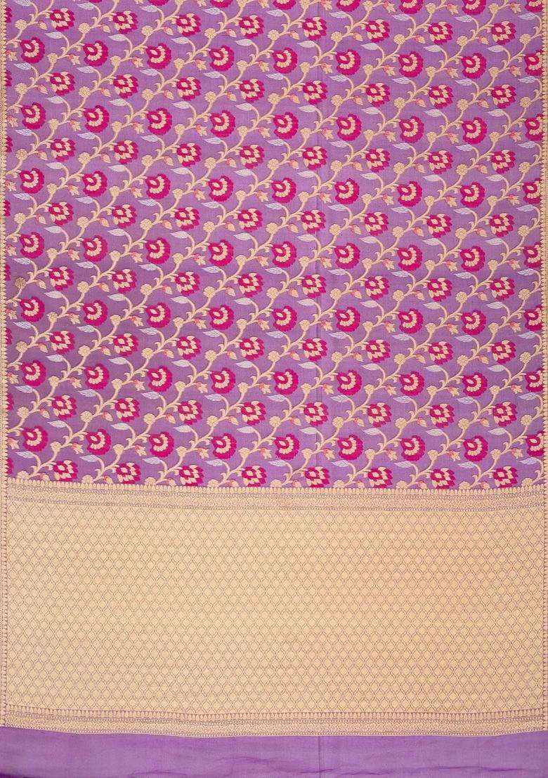 Magenta Handloom Organza Soft Silk Saree With Floral Vine Motifs With Buttas And Brocade Design For Women - Indya