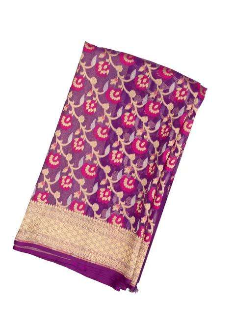 Magenta Handloom Organza Soft Silk Saree With Floral Vine Motifs With Buttas And Brocade Design For Women