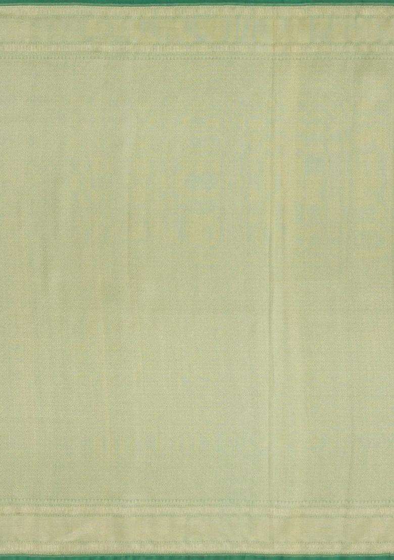 Green Handloom Organza Soft Silk Saree With Floral Motifs With Buttas And Brocade Design For Women - Indya