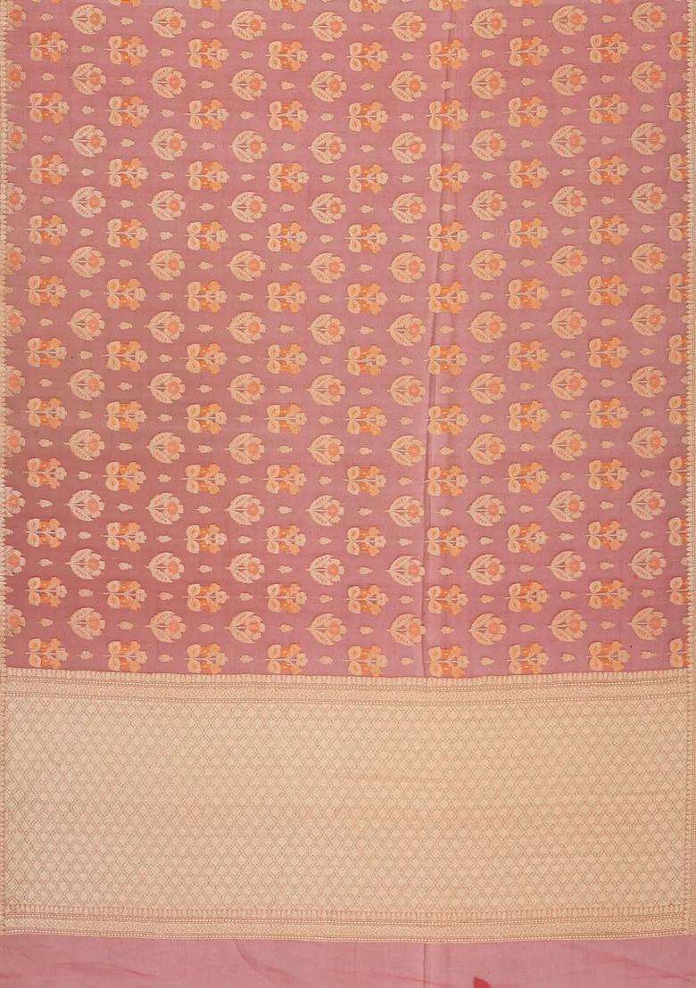 Peach Handloom Organza Soft Silk Saree With Floral Motifs With Buttas And Brocade Design For Women - Indya