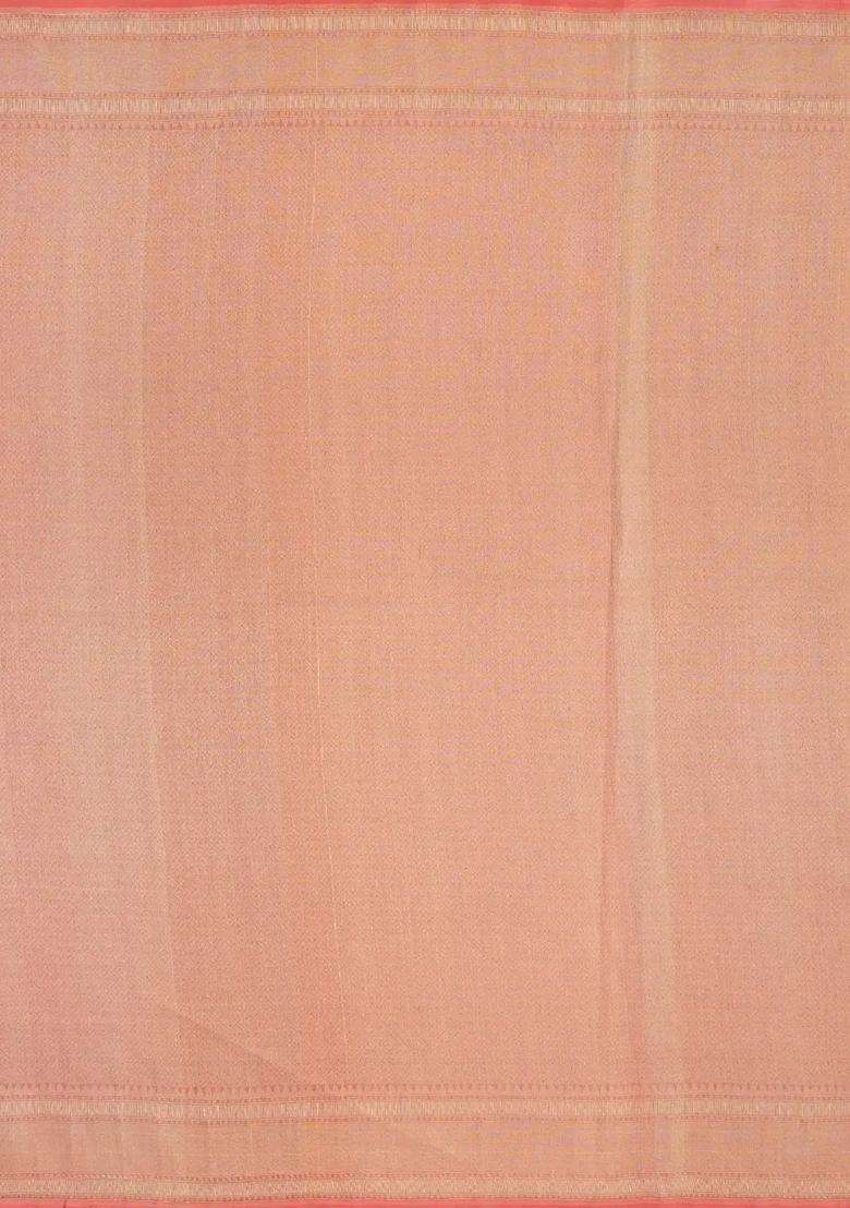 Peach Handloom Organza Soft Silk Saree With Floral Motifs With Buttas And Brocade Design For Women - Indya