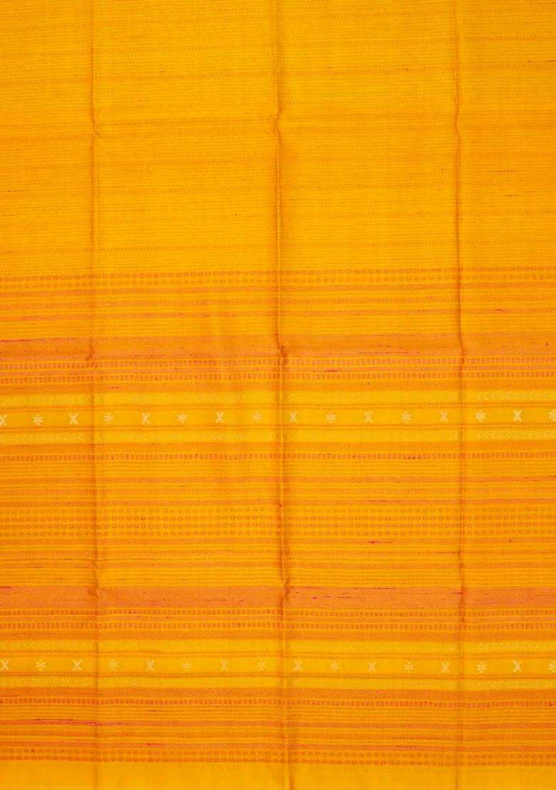 Turmeric Yellow Handloom Soft Silk Organza Saree With Stripes With Checks And Stripes Design For Women - Indya