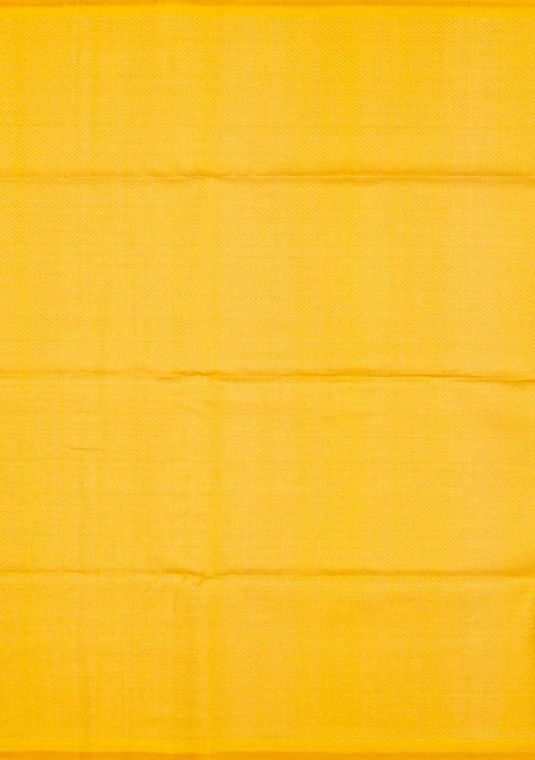 Turmeric Yellow Handloom Soft Silk Organza Saree With Stripes With Checks And Stripes Design For Women - Indya