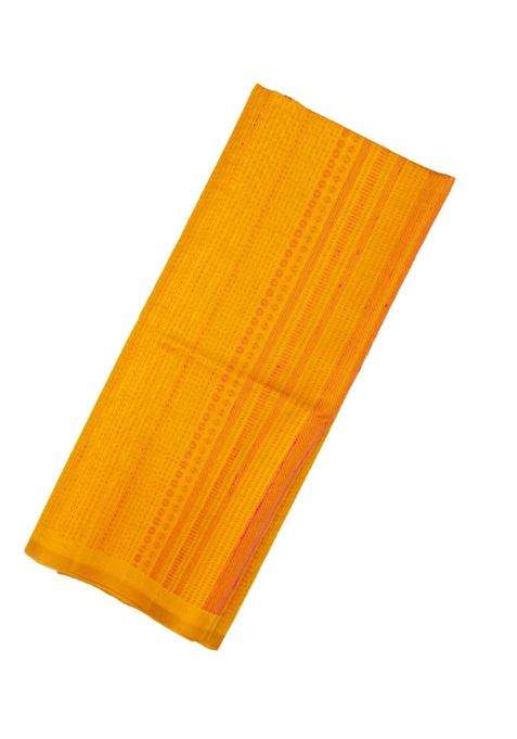 Turmeric Yellow Handloom Soft Silk Organza Saree With Stripes With Checks And Stripes Design For Women
