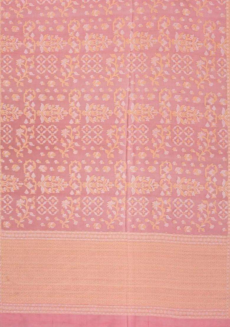 Peach Handloom Organza Soft Silk Saree With Floral Motifs With Buttas And Brocade Design For Women - Indya