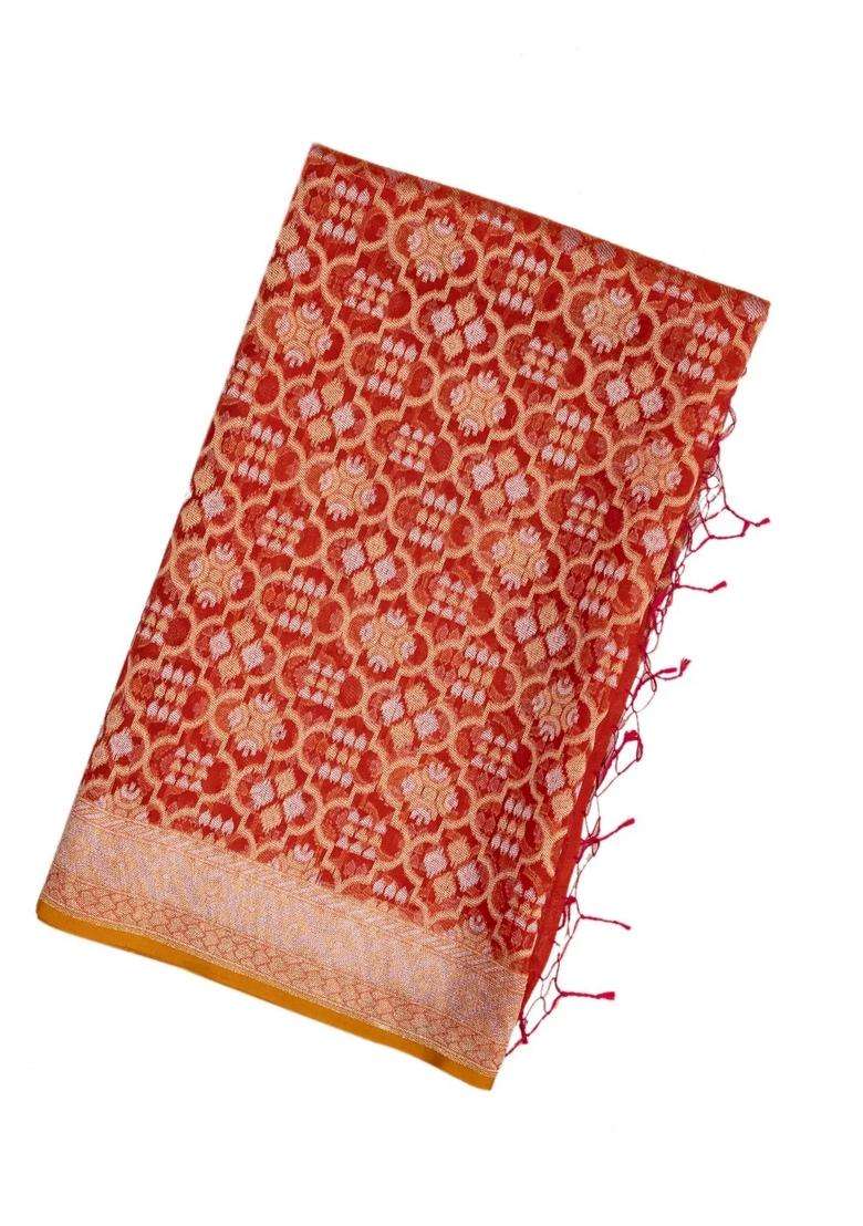 Peach Handloom Organza Soft Silk Saree With Jaal Motifs With Buttas And Brocade Design For Women - Indya