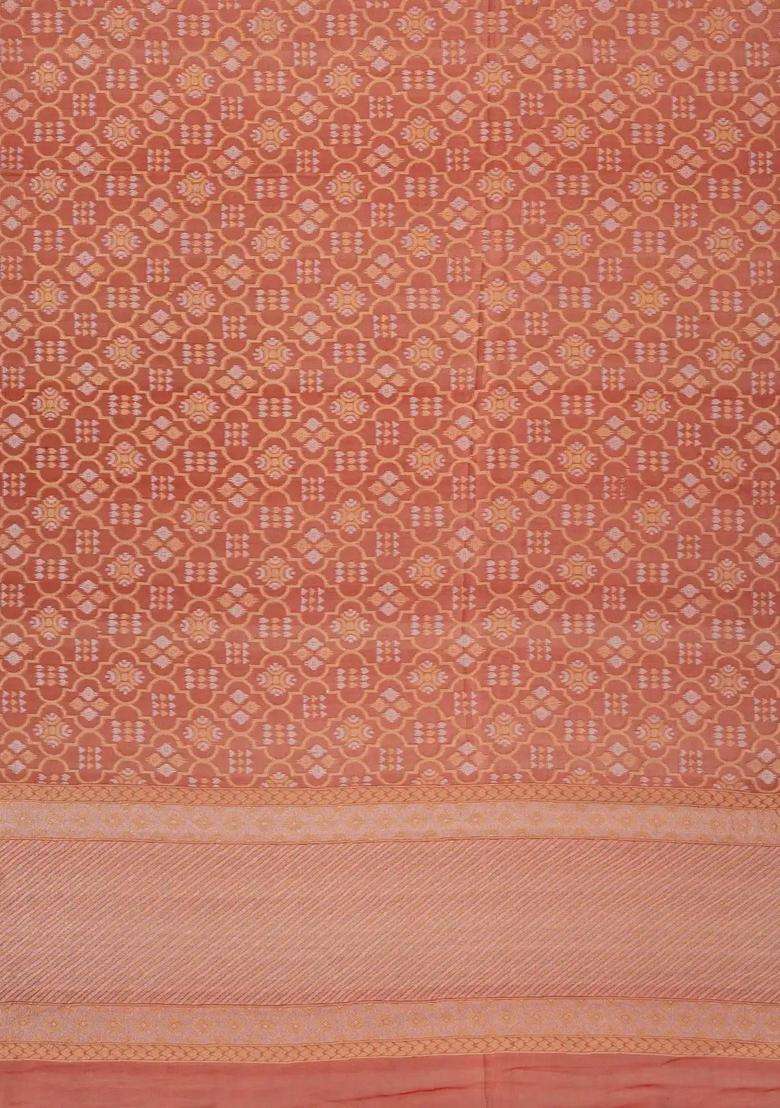 Peach Handloom Organza Soft Silk Saree With Jaal Motifs With Buttas And Brocade Design For Women - Indya
