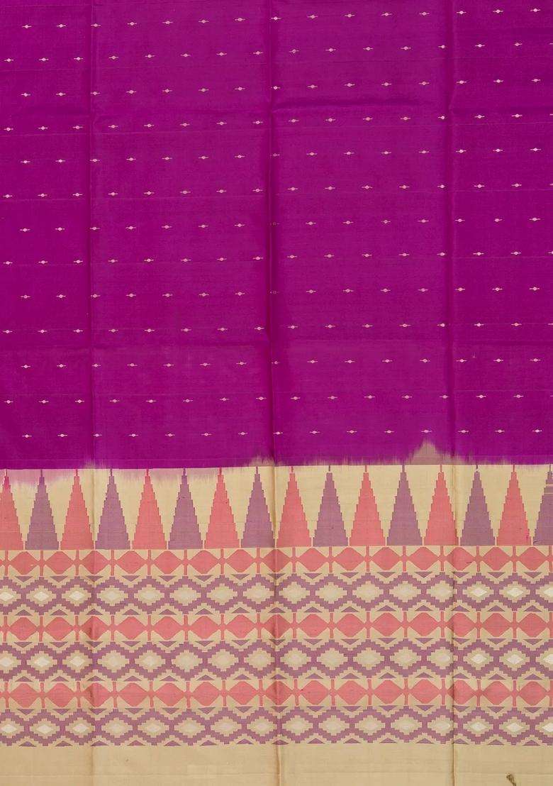 Magenta Handloom Soft Silk Organza Saree With Stripes Contrast Pallu With Buttas And Brocade Design For Women - Indya