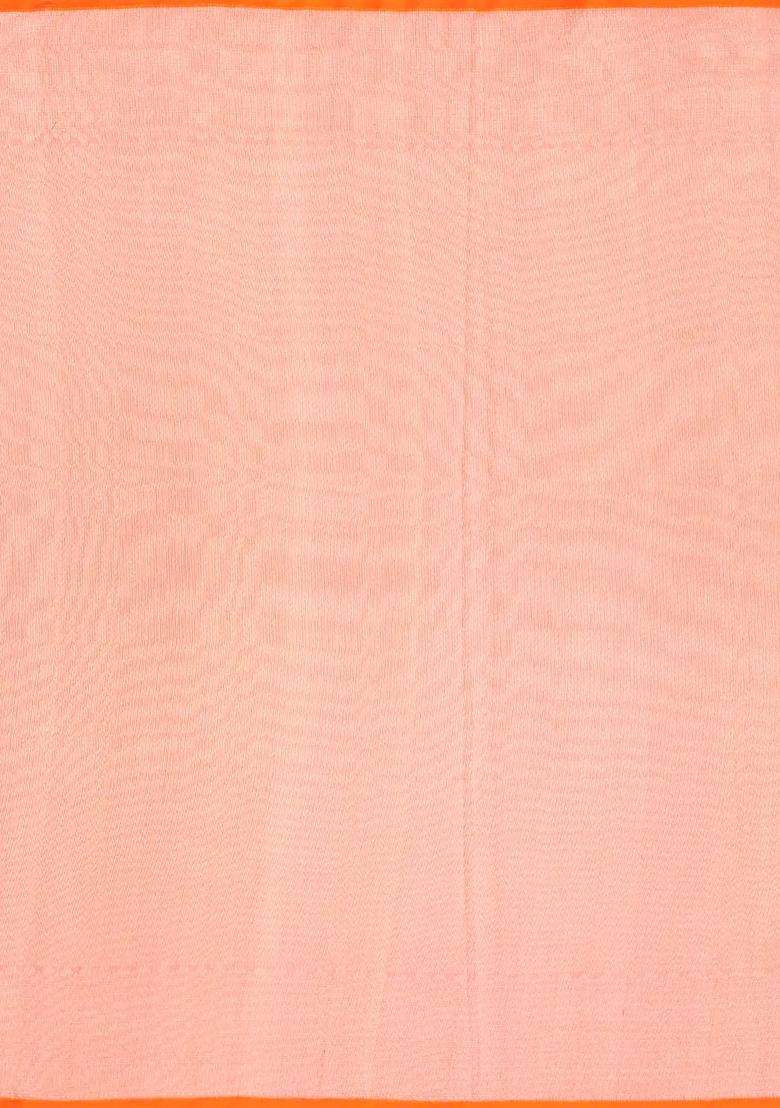 Multi Colour Peach Handloom Organza Soft Silk Saree With Stripes Motifs With Buttas And Brocade Design For Women - Indya