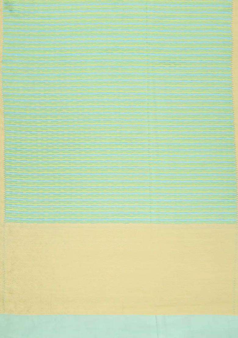 Mint Green Handloom Organza Soft Silk Saree With Stripe Motifs With Checks And Stripes Design For Women - Indya