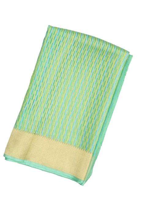 Mint Green Handloom Organza Soft Silk Saree With Stripe Motifs With Checks And Stripes Design For Women