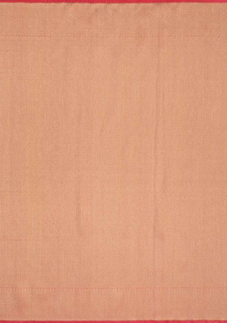 Peach Handloom Organza Soft Silk Saree With Stripes With Buttas And Brocade Design For Women - Indya