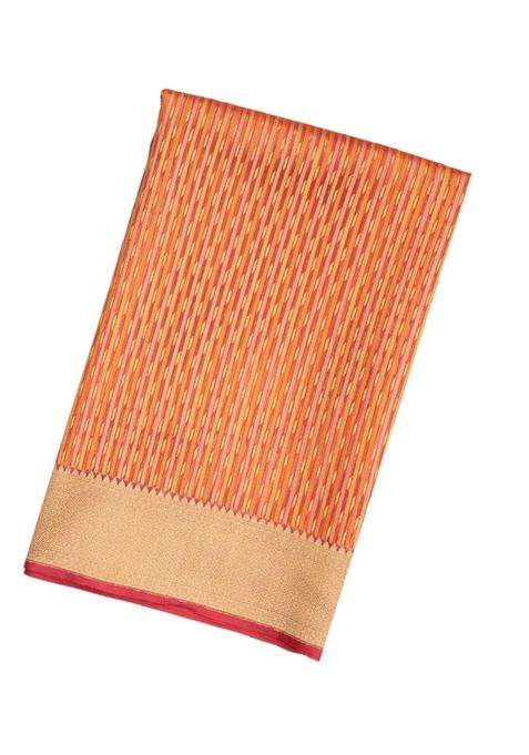 Peach Handloom Organza Soft Silk Saree With Stripes With Buttas And Brocade Design For Women